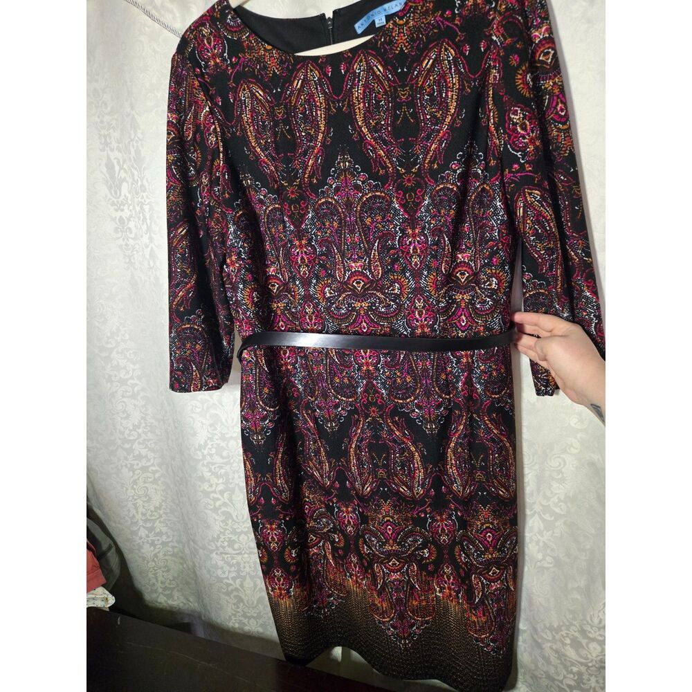 Antonio Melani Paisley Sheath Dress Artsy Boho Black Pink Orange | 14